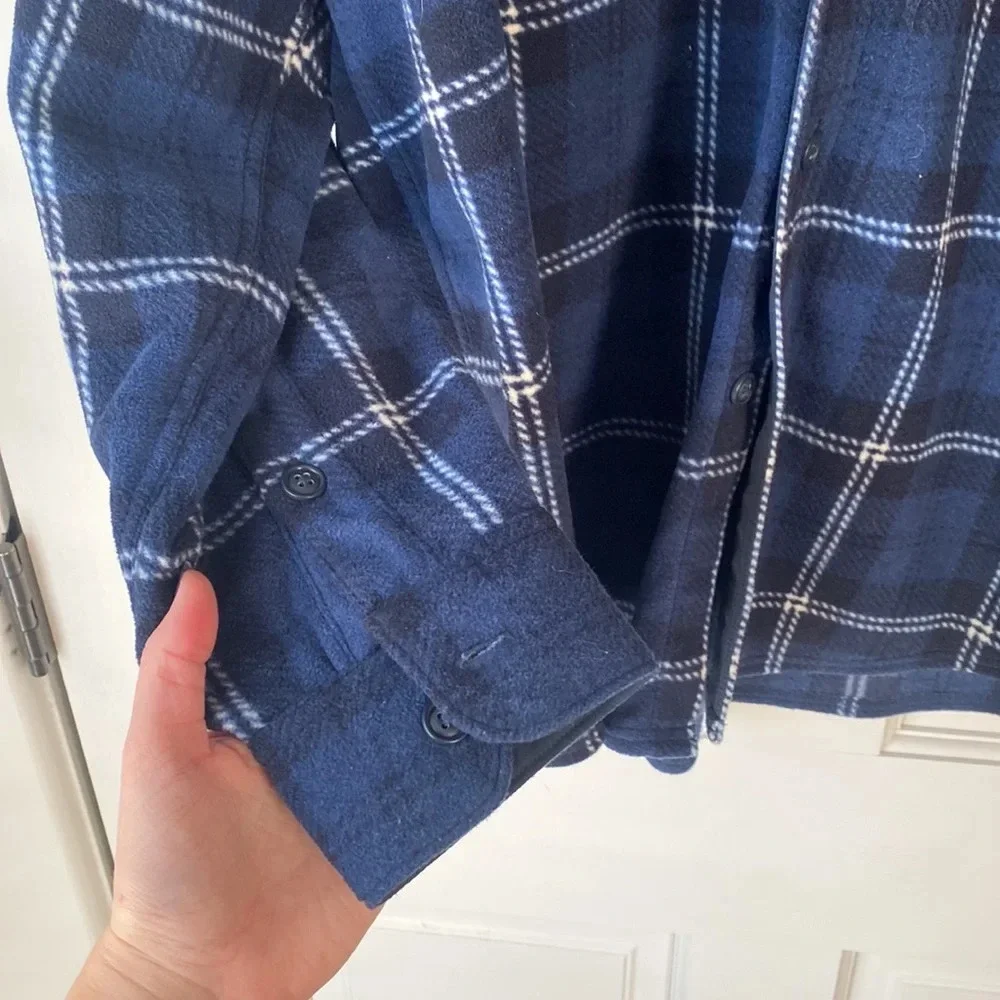 LL Bean Blue Flannel Heavy and Fuzzy Jacket size large